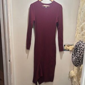 Michael Kors Burgundy Long Sleeve Sweater Dress